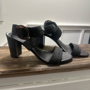 White House Black Market Black Woven Slingback Block Heels